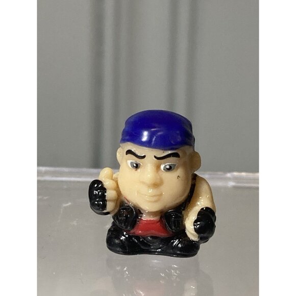 Squinkies  .75" Rubber Collectible Mini Toy Figure Guy Man Blue Cap Fighter - Picture 1 of 4